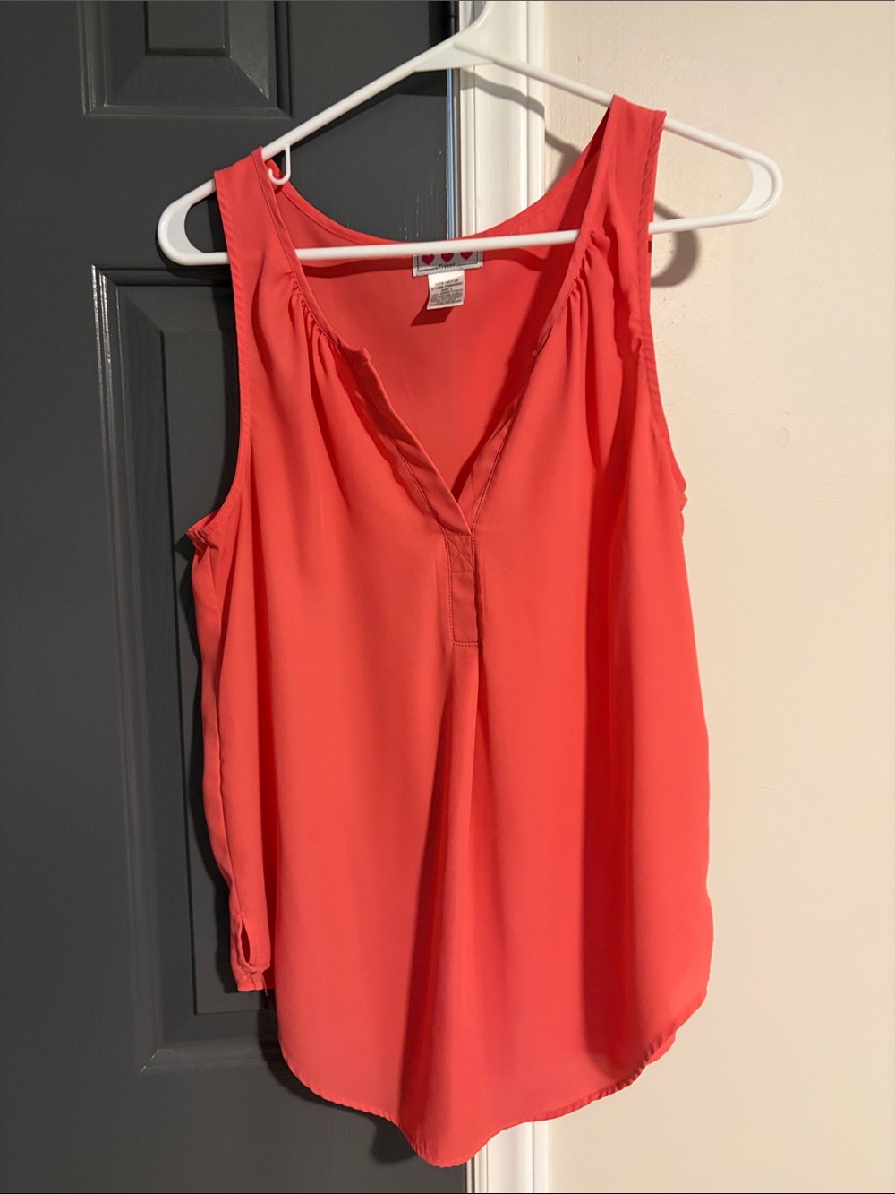 Trixxi Sleeveless V-Neck Coral-Red Blouse